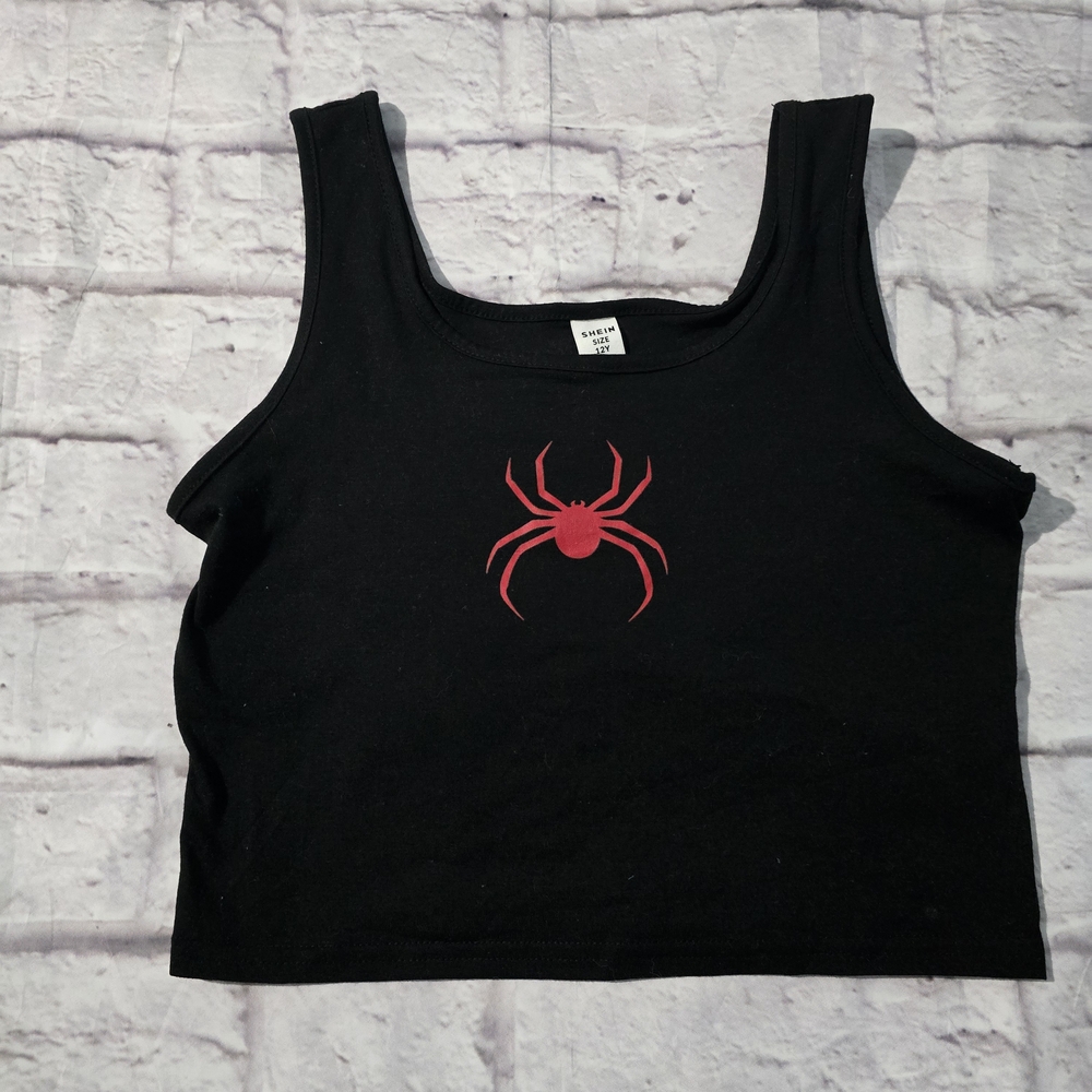 Black Crop Top with Red Spider Design Youth Size 12